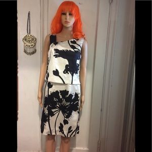 NWOT Milly Sateen White & Black Floral Dress